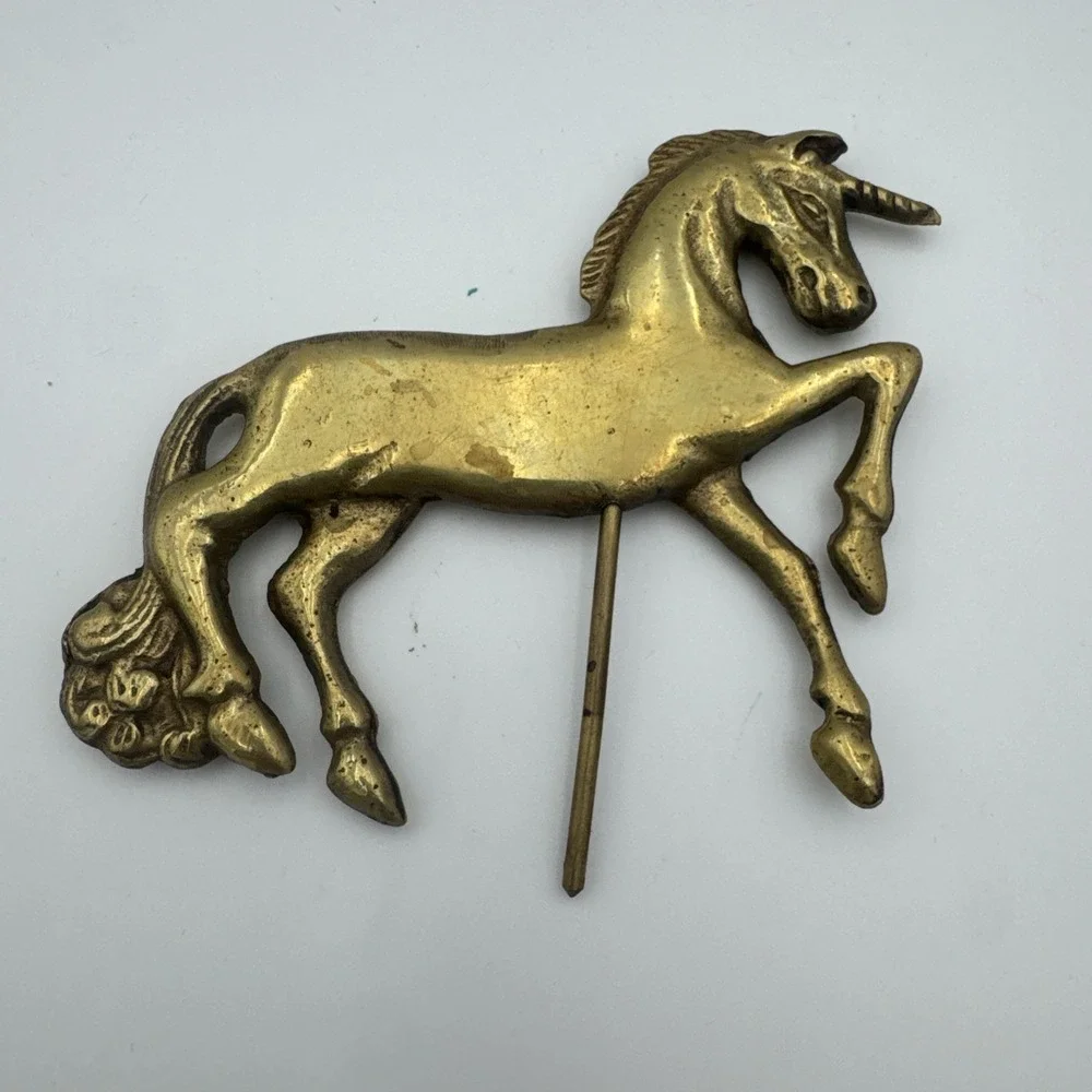Vintage Solid Brass Unicorn Topper Finial Mount Mid Century Fantasy Ornament